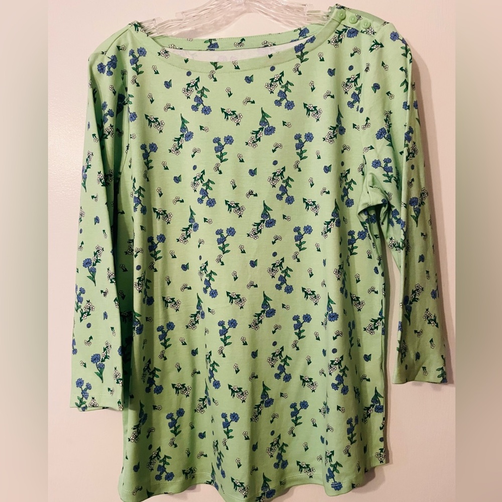 Charter Club Top Blouse
Women Green Purple Cotton 3/4 Sleeve Pullover SZ L